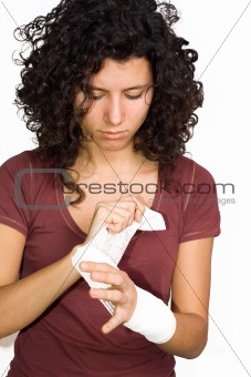 girl with an injured hand