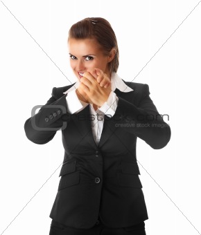 smiling modern business  woman showing partnership gesture
