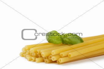 raw macaroni with basil