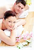 Caucasian young couple lying on a massage table