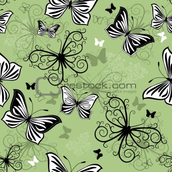 Seamless green-black-white pattern