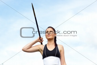 Female athlete throwing the javelin
