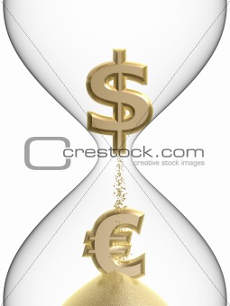 dollar euro symbol in hourglass