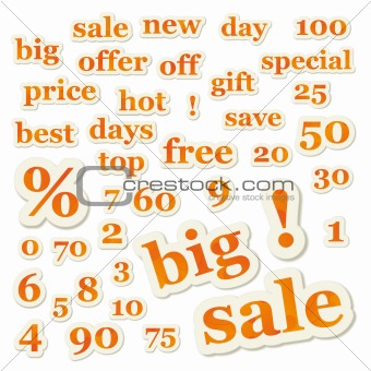 Set of vector sale signs and numbers