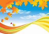 Autumn Background /  gold leaves and blue sky