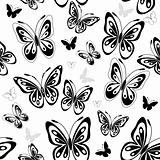 Repeating white pattern with butterflies