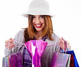 Woman showing her shopping bags