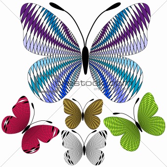 Set abstract mosaic butterflies