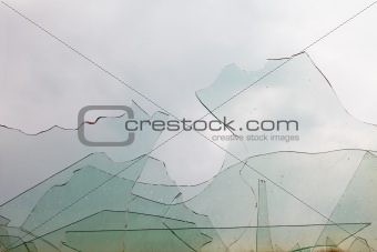 View from window through old broken glass