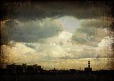 Sky with dramatic clouds over the ghetto (Moscow, Russia). Grung