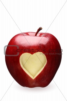 red apple with heart