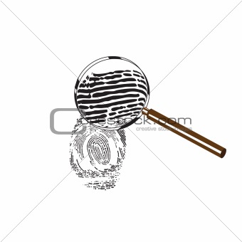 Print of a forefinger and magnifier.Vector illustration
