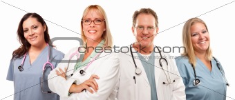 Set of Smiling Male and Female Doctors or Nurses Isolated on a White Background.