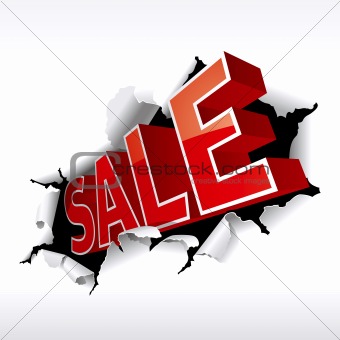 "SALE" inscription break through white background. Vector Illust