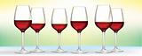 six vector red wine glasses