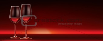 vector red wine for two banner with lots of copy space