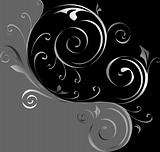 Black and silver floral background. Vector