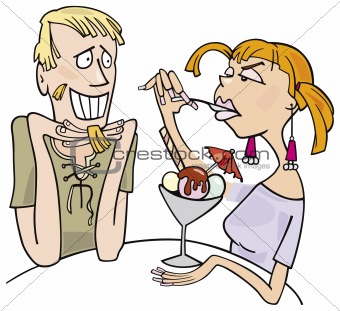 Guy and woman eating dessert