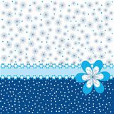 Blue background with flowers and dots