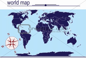 Blue world map on blue background