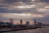 Port Everglades cruise and cargo terminal at sunset