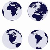 Earth globes with 4 continents