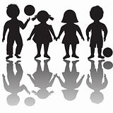Four children silhouettes with balls