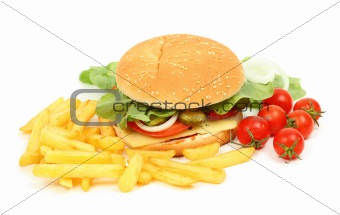 Cheeseburger over white background