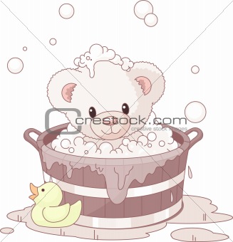 Cute Teddy Bear bathing