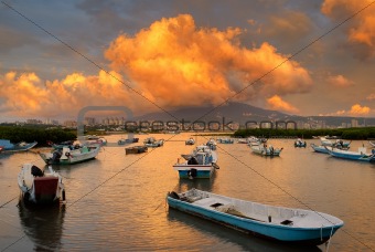 Boats in sunset