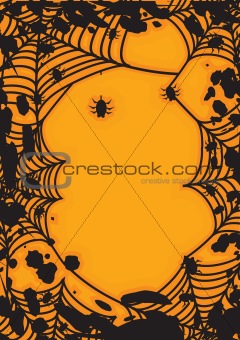 Scary orange background with spiders