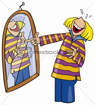 Girl laughing to mirror