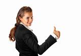 smiling modern business woman showing thumbs up gesture
