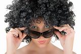 frizzy woman with sunglasses