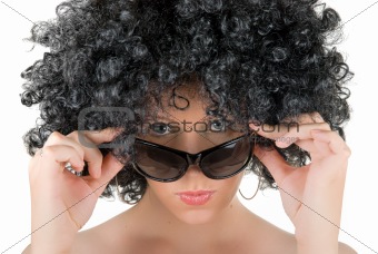 frizzy woman with sunglasses