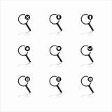 set of 9 magnifying glasses icons