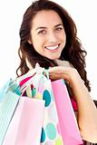 Brght woman holding shopping bags