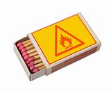 matchbox isolated on white with hazard sign, clipping path.