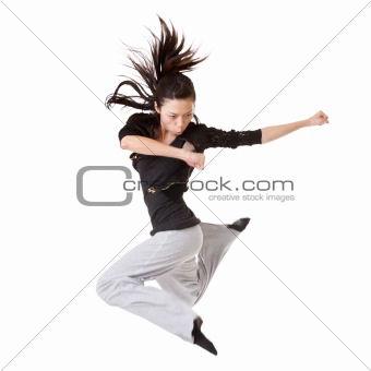 Modern cool woman jumping