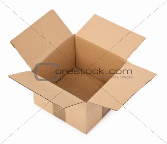 open cardboard box on white 