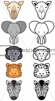Vector set of cartoon wild or zoo animals.