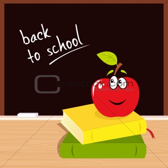 Back to school: apple, books and black board