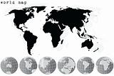 grey world map and earth globes