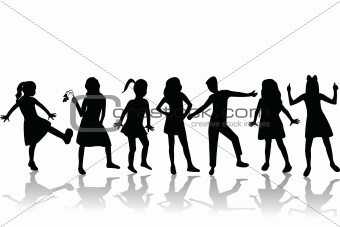 Group of happy children silhouettes
