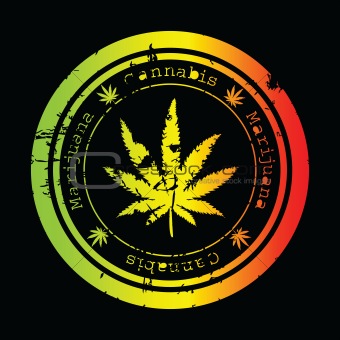 Grunge stamp with marijuana leaf