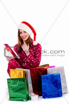 young lady reading christmas card