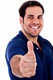 young man gesturing thumbs up
