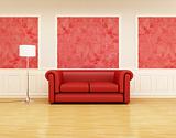 red classic couch in a retro interior