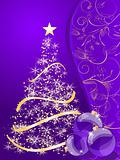 stylized Christmas ball and Christmas tree on decorative backgro