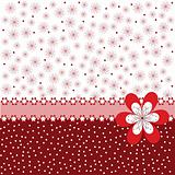 Red background with flowers and dots